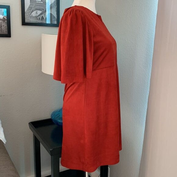 Trafaluc by Zara red faux suede short sleeve mini dress sz small - Picture 5 of 16